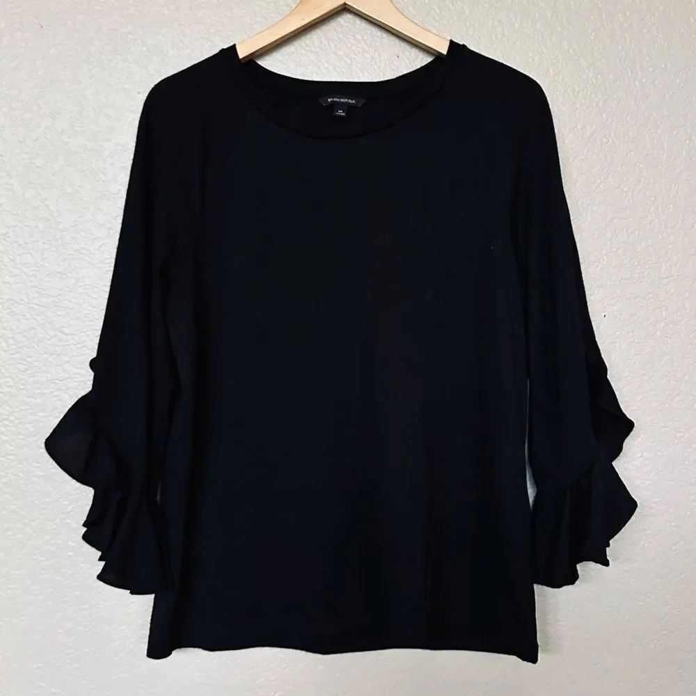 Banana Republic Black Ruffled Sleeves Blouse Top M